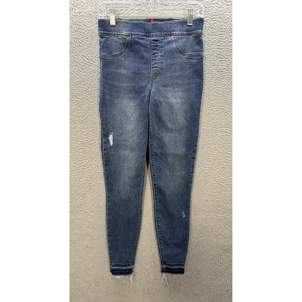 Spanx Jeans Womens Medium Blue Distressed Ankle Skinny Pull On Stretch‎ Preppy